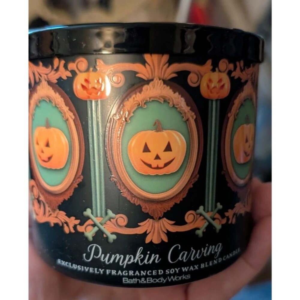 Bath & Body Works Pumpkin Carving 3 Wick Candle Halloween Black Bat Lid New